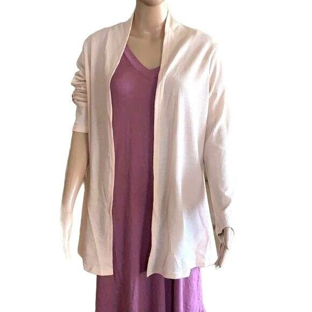 Leo Rosi Womens Carmen Cardigan Sweater Waffle Knit Elbow Patch Beige Small
